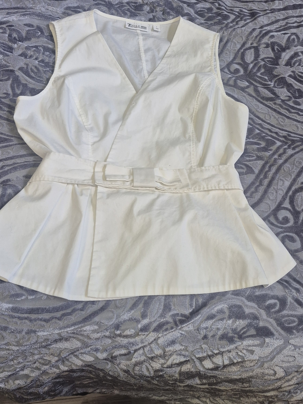 Zara White Sleeveless Wrap Peplum Top with Belt